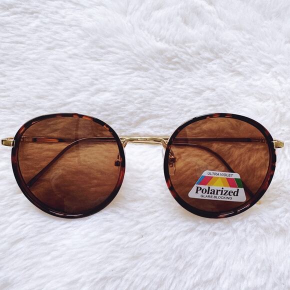 Dean Tortoise Brown w/ Gold Rims Round Sunglasses - Picture 1 of 12